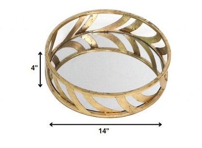 14" Gold Round Metal Geometric Vanity Tray HomeRoots