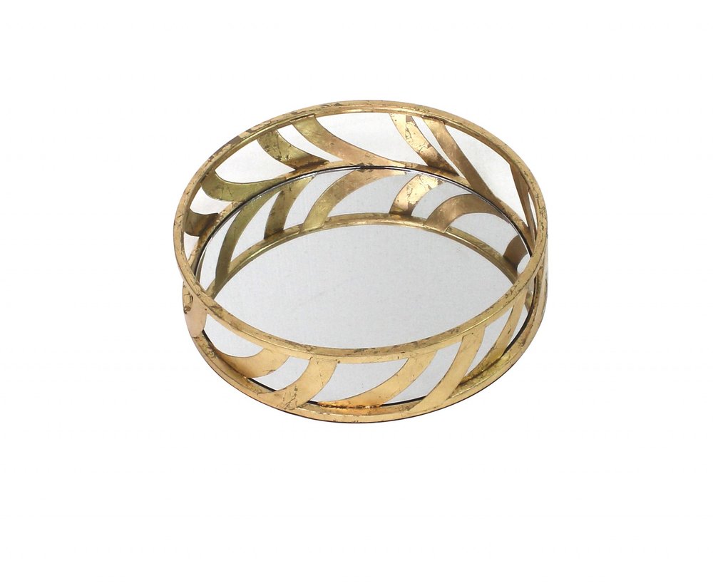 14" Gold Round Metal Geometric Vanity Tray HomeRoots