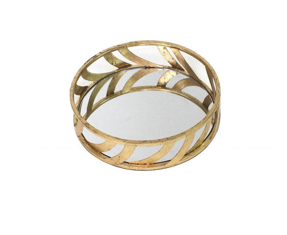 14" Gold Round Metal Geometric Vanity Tray HomeRoots