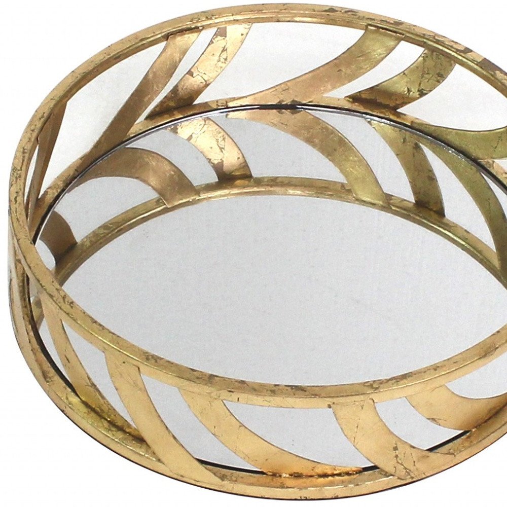 14" Gold Round Metal Geometric Vanity Tray HomeRoots
