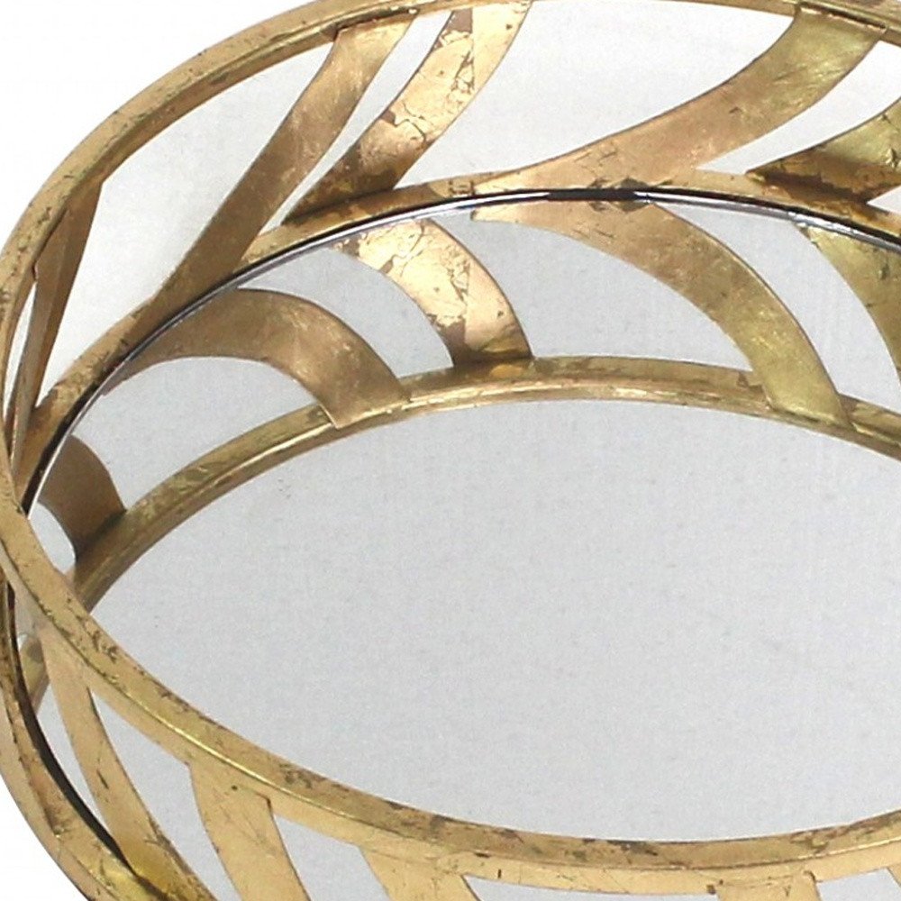 14" Gold Round Metal Geometric Vanity Tray HomeRoots