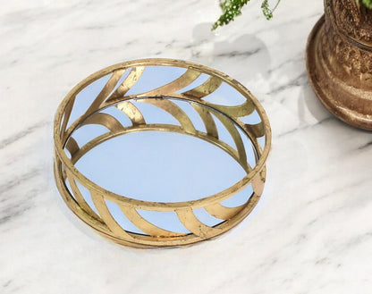 14" Gold Round Metal Geometric Vanity Tray HomeRoots