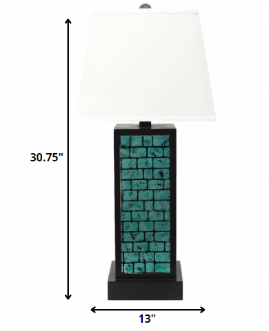 31" Black Metal Bedside Lamp With White Empire Shade