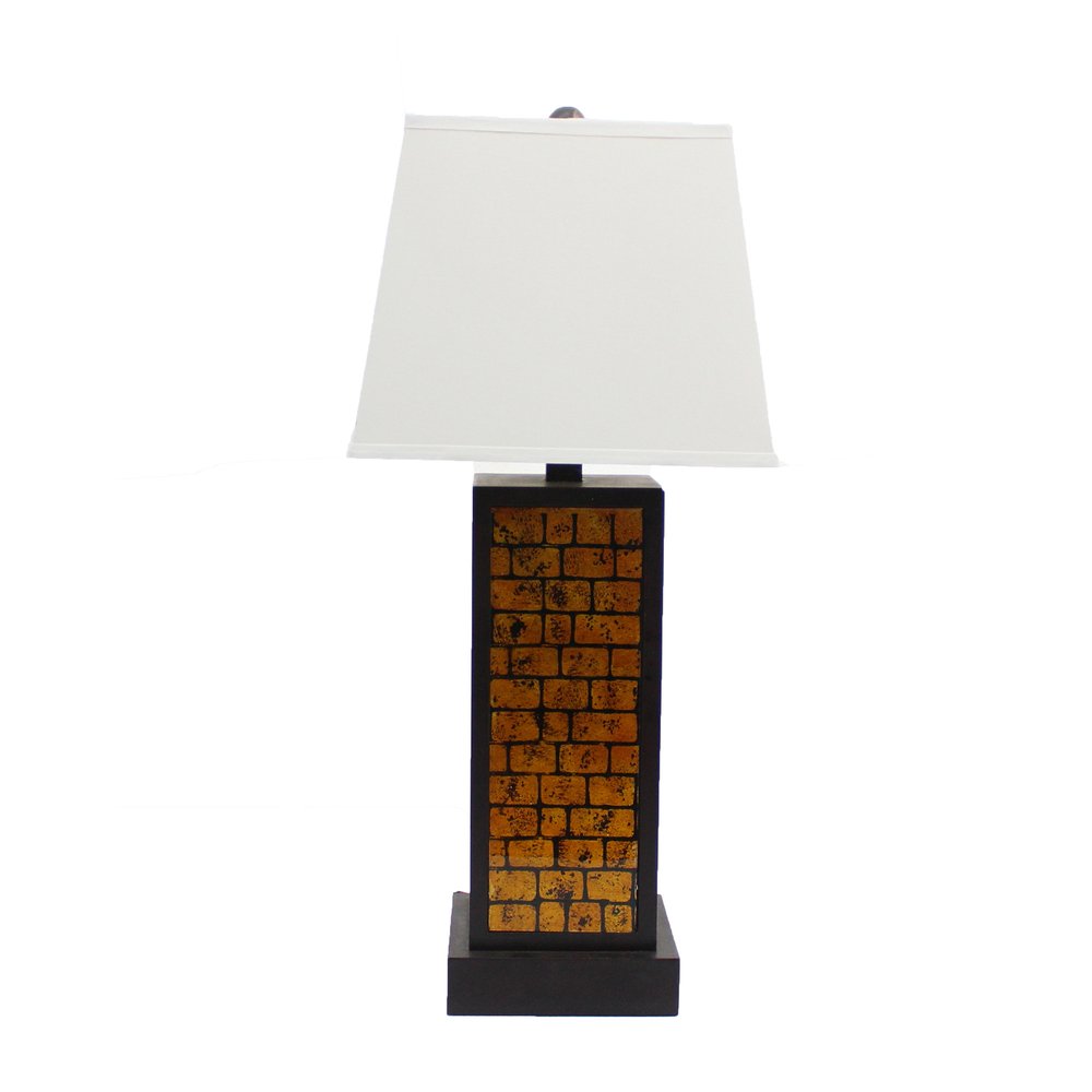 31" Black and Yellow Metal Bedside Table Lamp With White Empire Shade HomeRoots