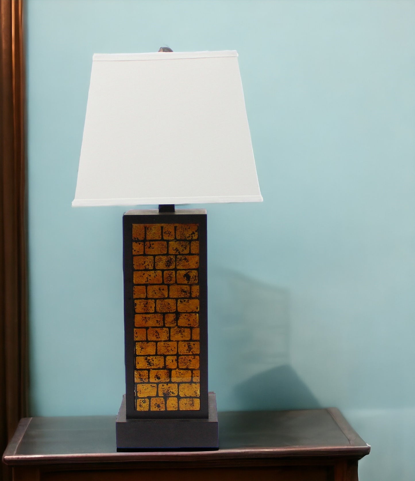 13 X 15 X 30.75 Black Metal With Yellow Brick Pattern - Table Lamp