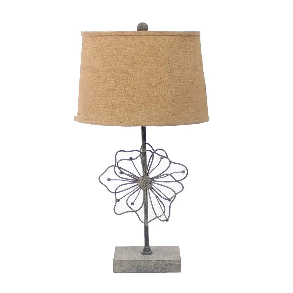 28" Distressed Gray Metal Novelty Bedside Lamp With Khaki Drum Shade HomeRoots