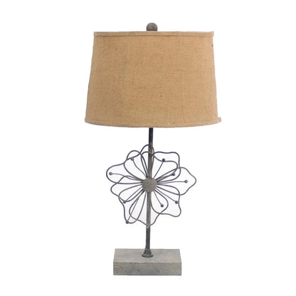 28" Distressed Gray Metal Novelty Bedside Lamp With Khaki Drum Shade HomeRoots