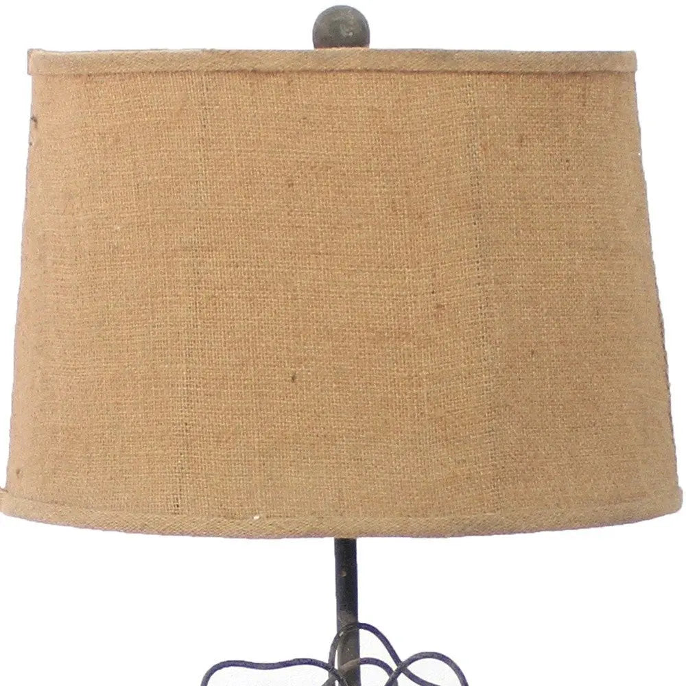 28" Distressed Gray Metal Novelty Bedside Lamp With Khaki Drum Shade HomeRoots