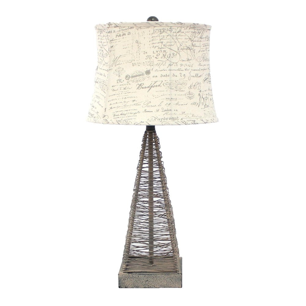 29" Gray Metal Geometric Bedside With White Text Drum Shade HomeRoots