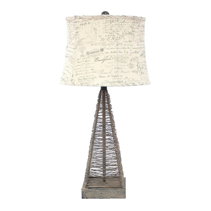 29" Gray Metal Geometric Bedside With White Text Drum Shade HomeRoots