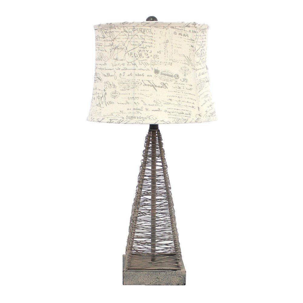 29" Gray Metal Geometric Bedside With White Text Drum Shade HomeRoots