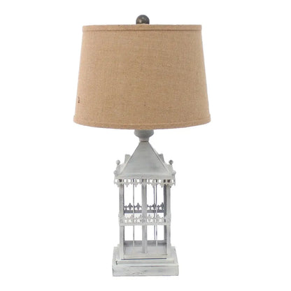 26" Gray Metal Table Lamp With Brown Drum Shade HomeRoots