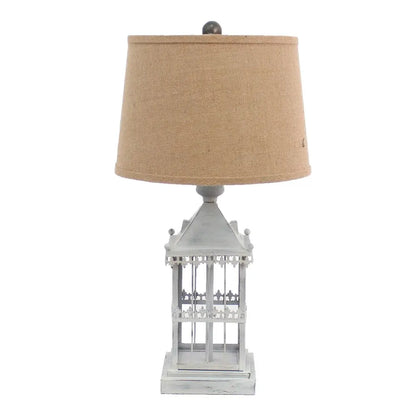 26" Gray Metal Table Lamp With Brown Drum Shade HomeRoots