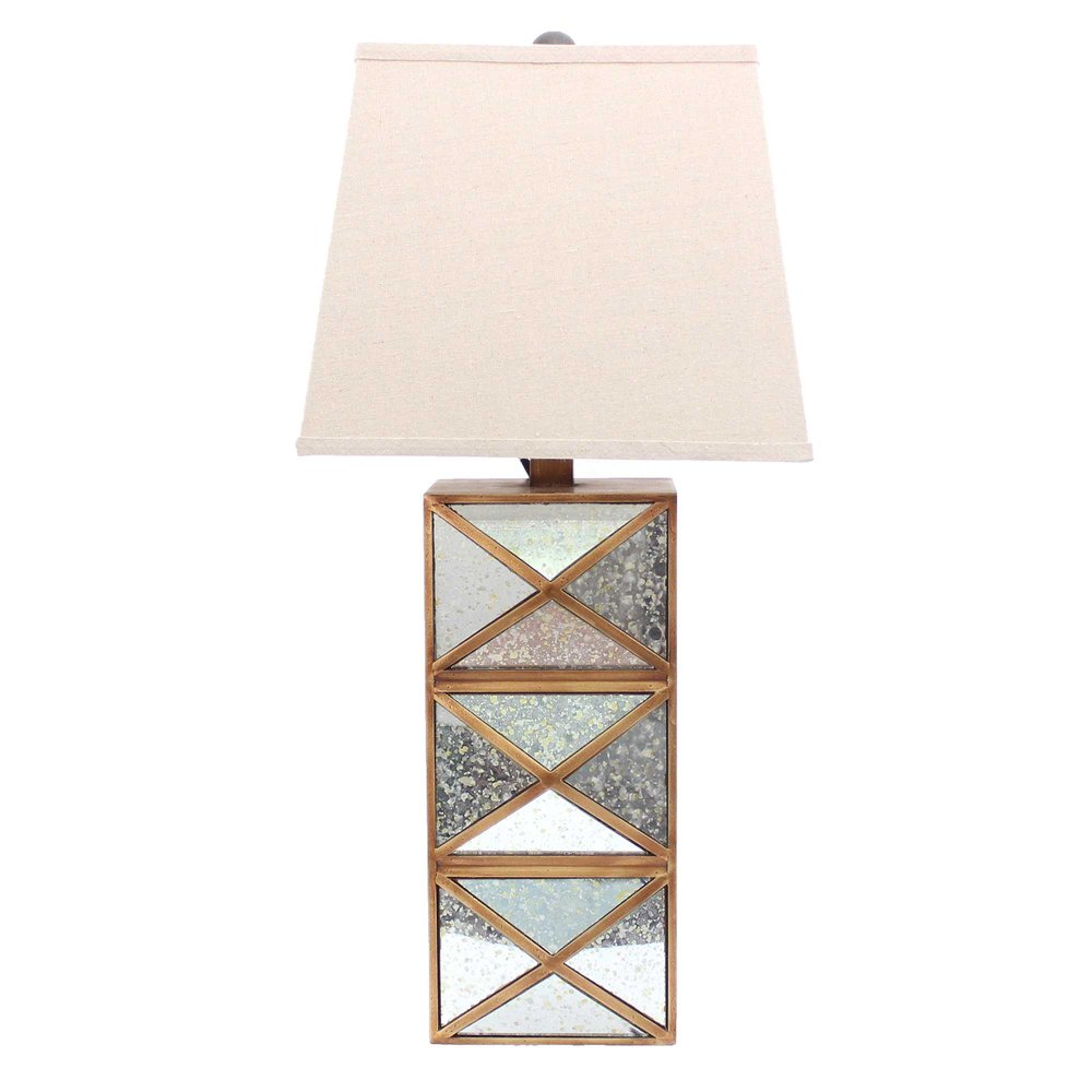 28" Distressed Gold And Silver Metal Bedside Lamp With Beige Shade HomeRoots
