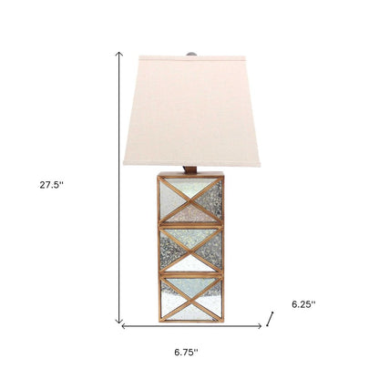 28" Distressed Gold And Silver Metal Bedside Lamp With Beige Shade HomeRoots