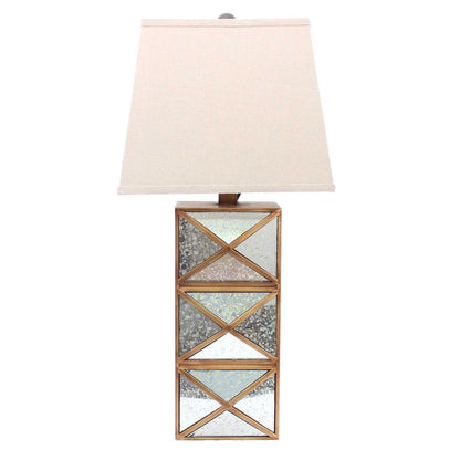 28" Distressed Gold And Silver Metal Bedside Lamp With Beige Shade HomeRoots