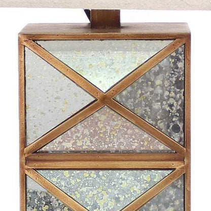 28" Distressed Gold And Silver Metal Bedside Lamp With Beige Shade HomeRoots