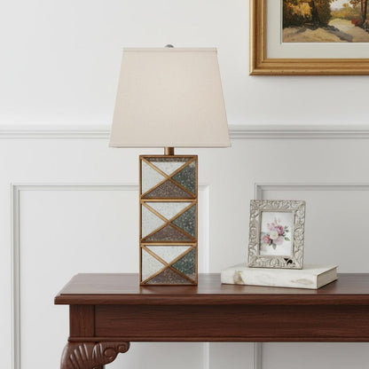 28" Distressed Gold And Silver Metal Bedside Lamp With Beige Shade HomeRoots