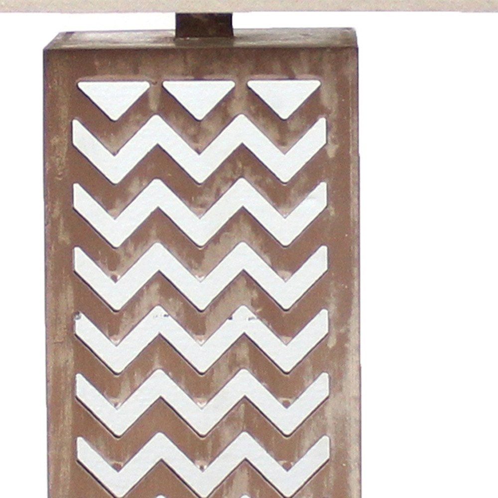 28" Distressed Natural And Silver Metal Bedside Lamp With Beige Cone Shade HomeRoots