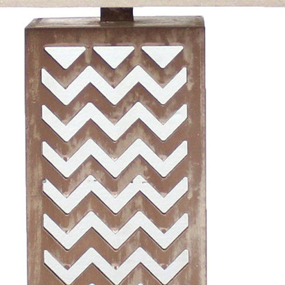 28" Distressed Natural And Silver Metal Bedside Lamp With Beige Cone Shade HomeRoots