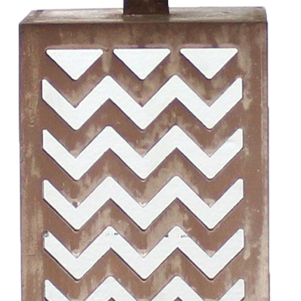 28" Distressed Natural And Silver Metal Bedside Lamp With Beige Cone Shade HomeRoots