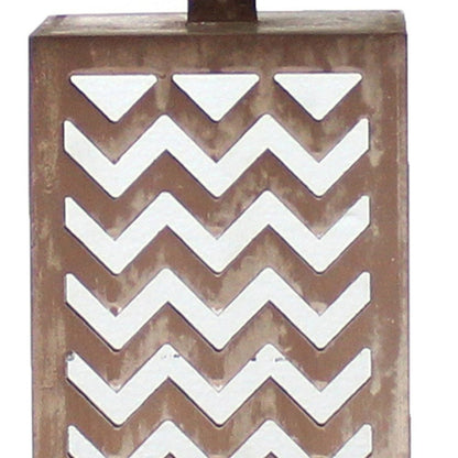 28" Distressed Natural And Silver Metal Bedside Lamp With Beige Cone Shade HomeRoots
