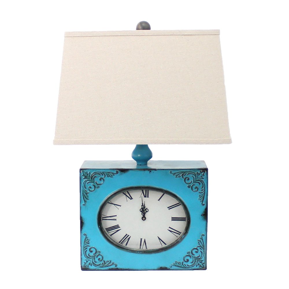 22" Distressed Red Metal Bedside Lamp With Beige Shade HomeRoots