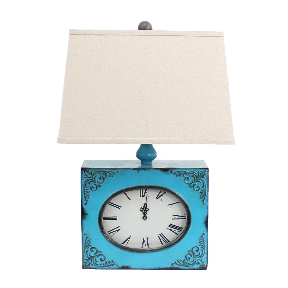 22" Distressed Red Metal Bedside Lamp With Beige Shade HomeRoots