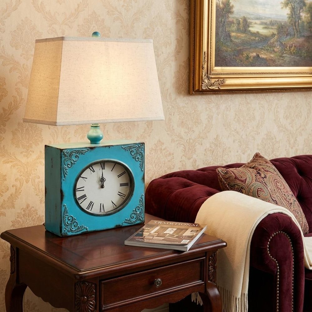 22" Distressed Red Metal Bedside Lamp With Beige Shade HomeRoots