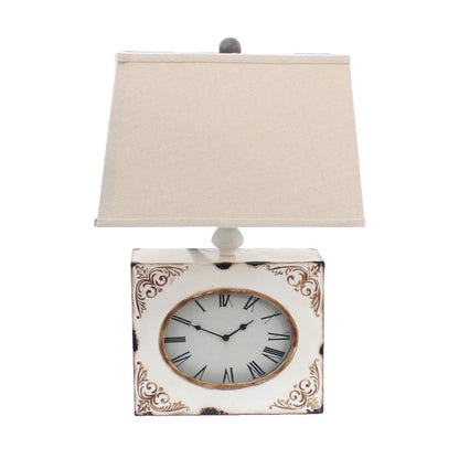 22" Distressed Red Metal Bedside Lamp With Beige Shade HomeRoots