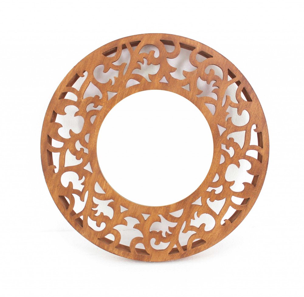 24" Brown Round Wood Framed Accent Mirror HomeRoots