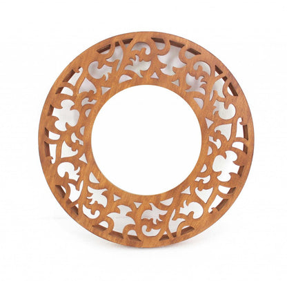 24" Brown Round Wood Framed Accent Mirror HomeRoots