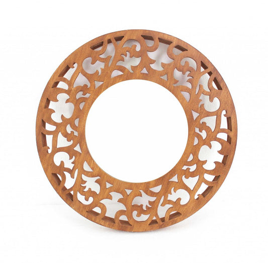 24" Brown Round Wood Framed Accent Mirror HomeRoots