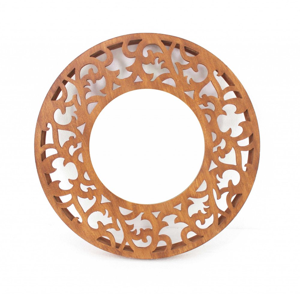 24" Brown Round Wood Framed Accent Mirror HomeRoots