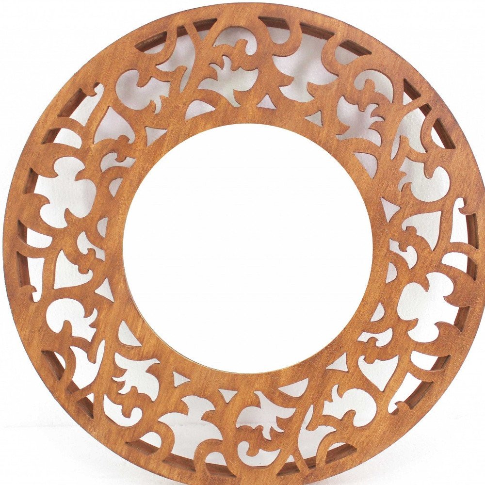 24" Brown Round Wood Framed Accent Mirror HomeRoots
