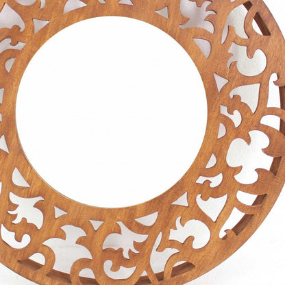 24" Brown Round Wood Framed Accent Mirror HomeRoots