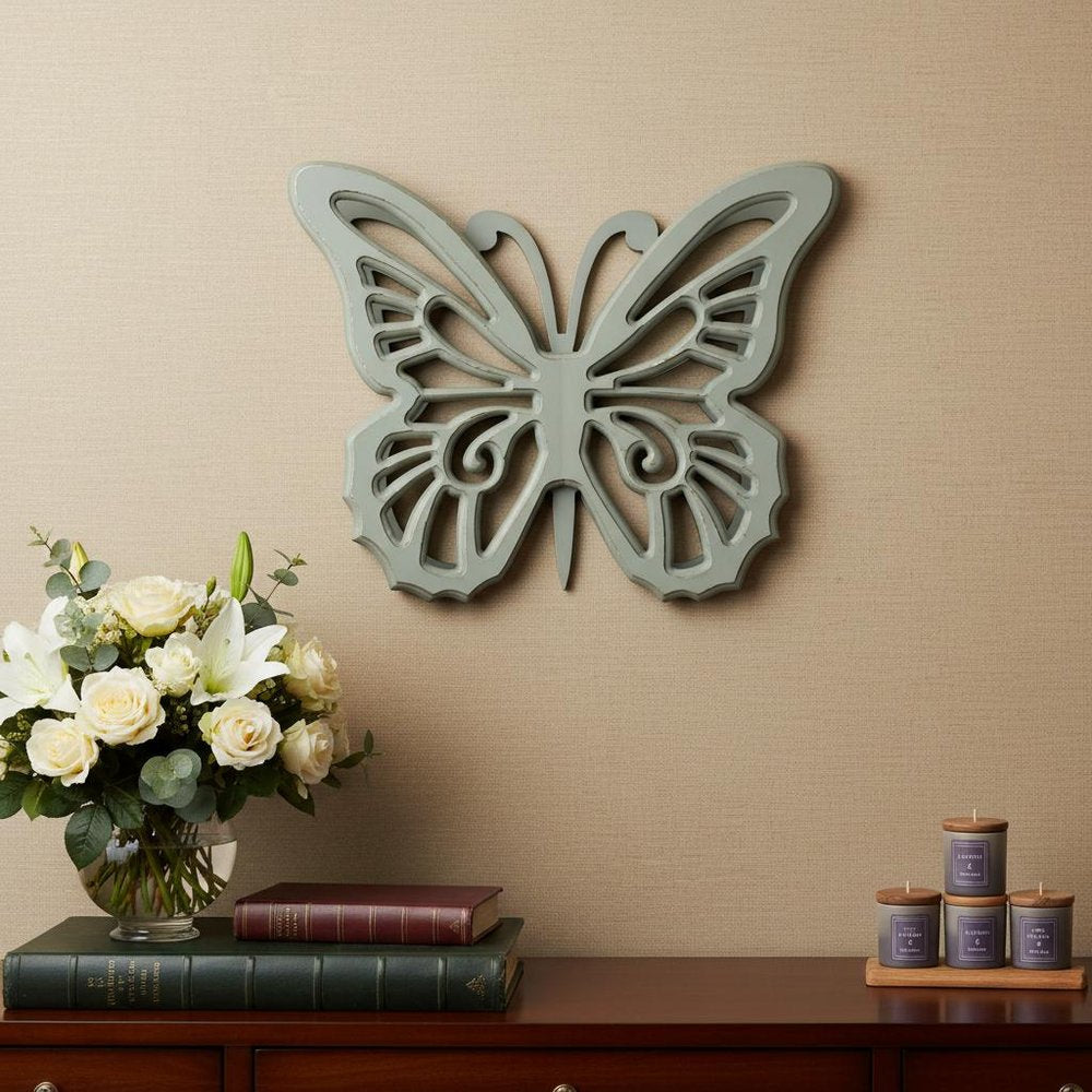 23" X 19" Gray Butterfly Wood Hanging Dimensional Sculpture HomeRoots