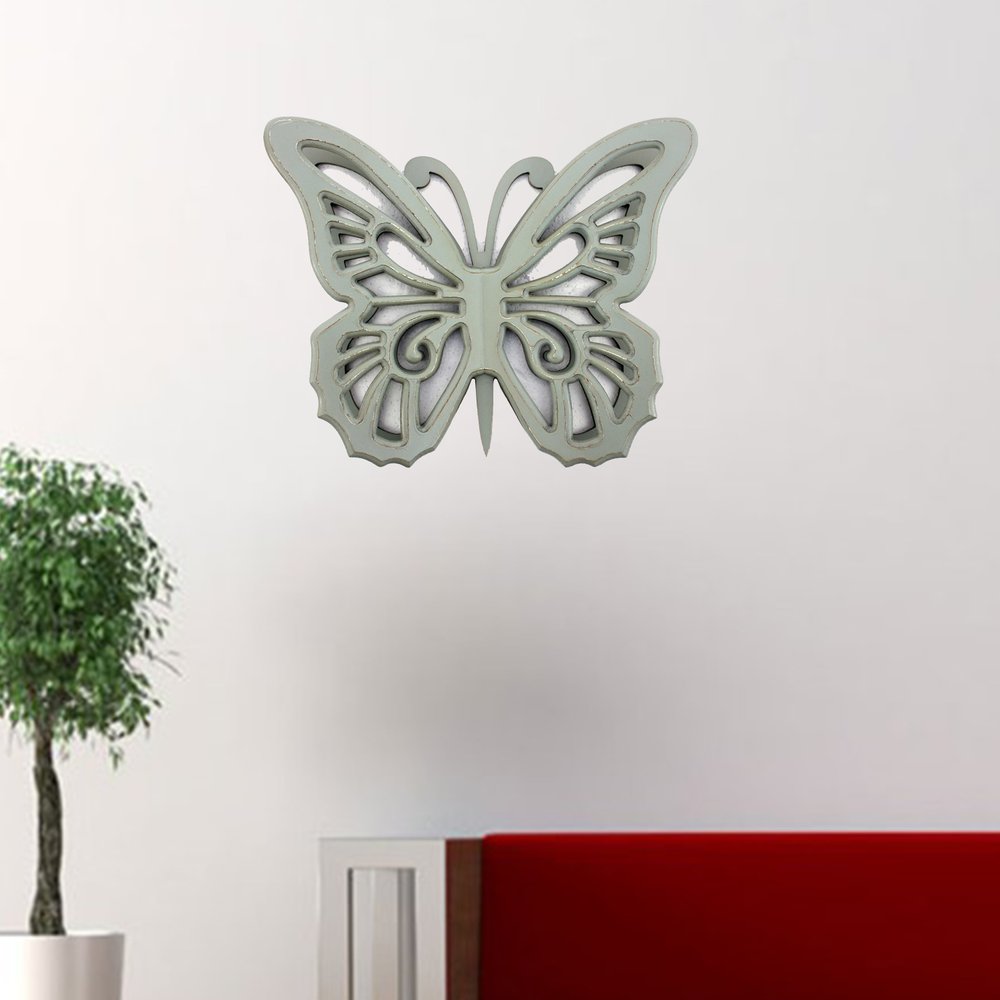 23" X 19" Gray Butterfly Wood Hanging Dimensional Sculpture HomeRoots