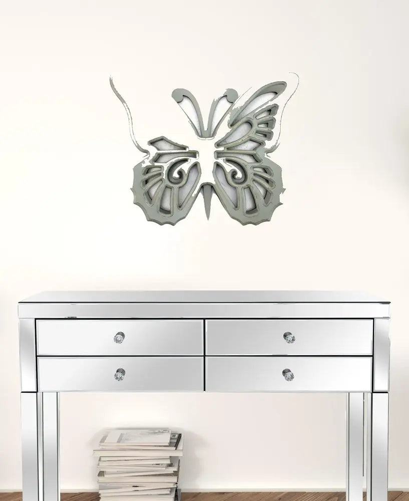 23" X 19" X 4" Gray Rustic Butterfly Wooden  Wall Decor HomeRoots