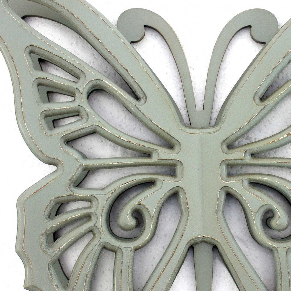 23" X 19" Gray Butterfly Wood Hanging Dimensional Sculpture HomeRoots