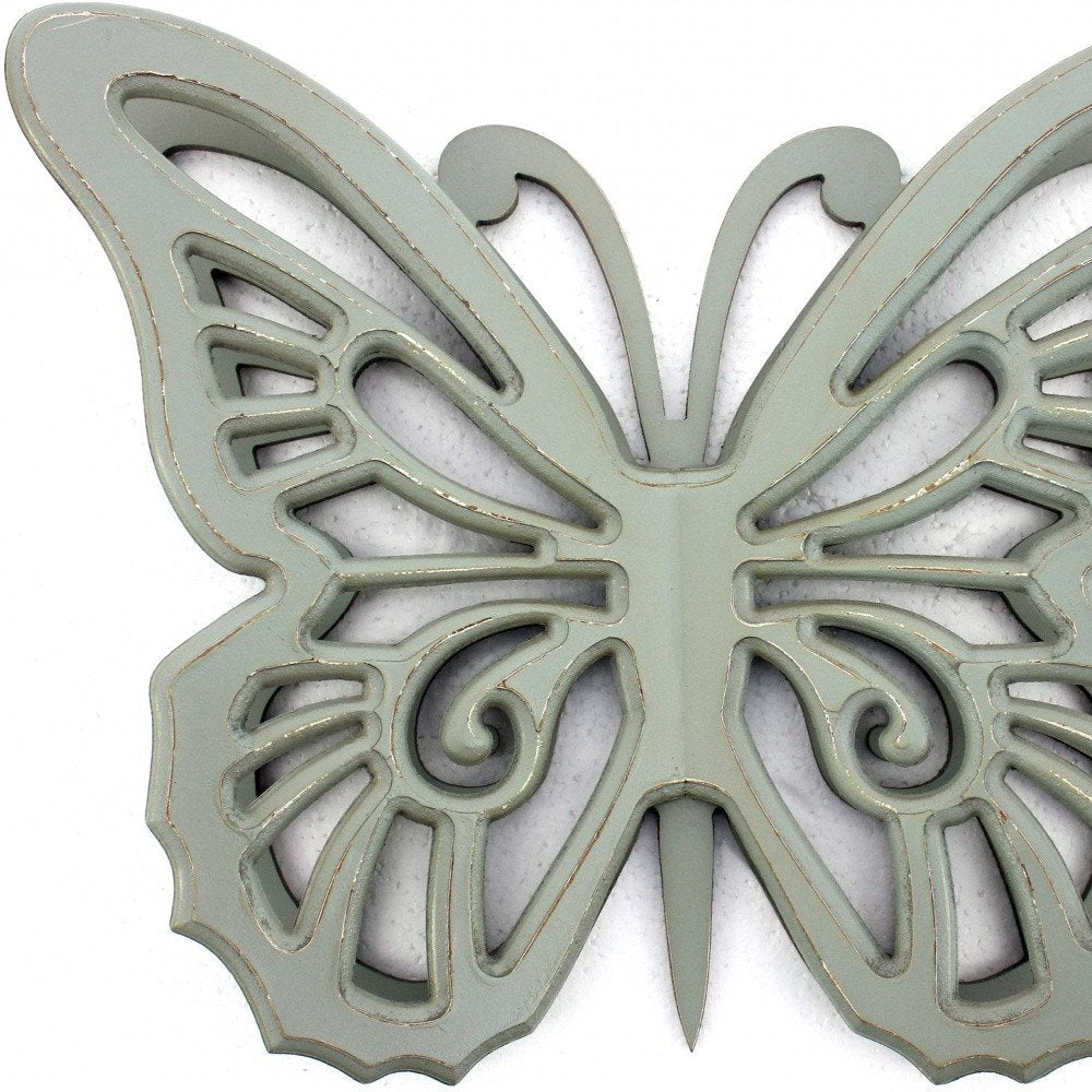 23" X 19" X 4" Gray Rustic Butterfly Wooden  Wall Decor HomeRoots