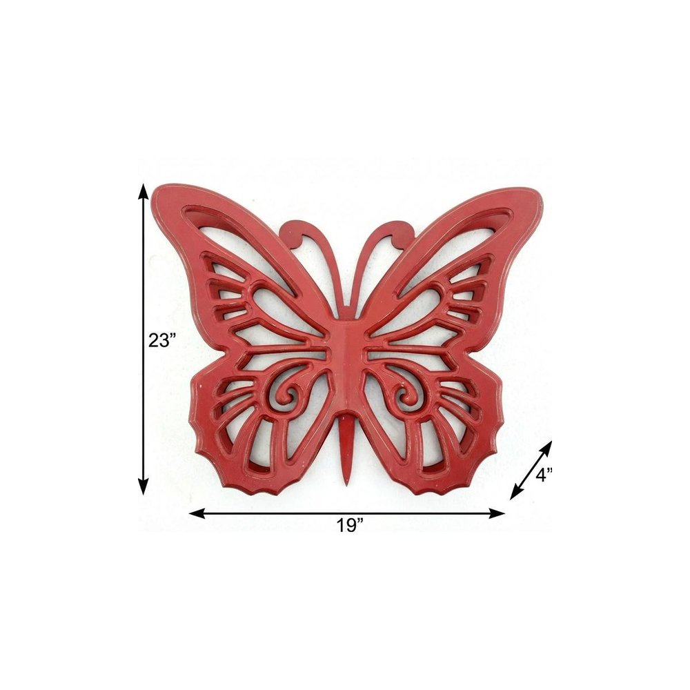 23" X 19" X 4" Red Rustic Butterfly Wooden  Wall Decor