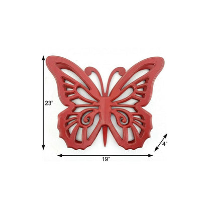 23" X 19" X 4" Red Rustic Butterfly Wooden  Wall Decor