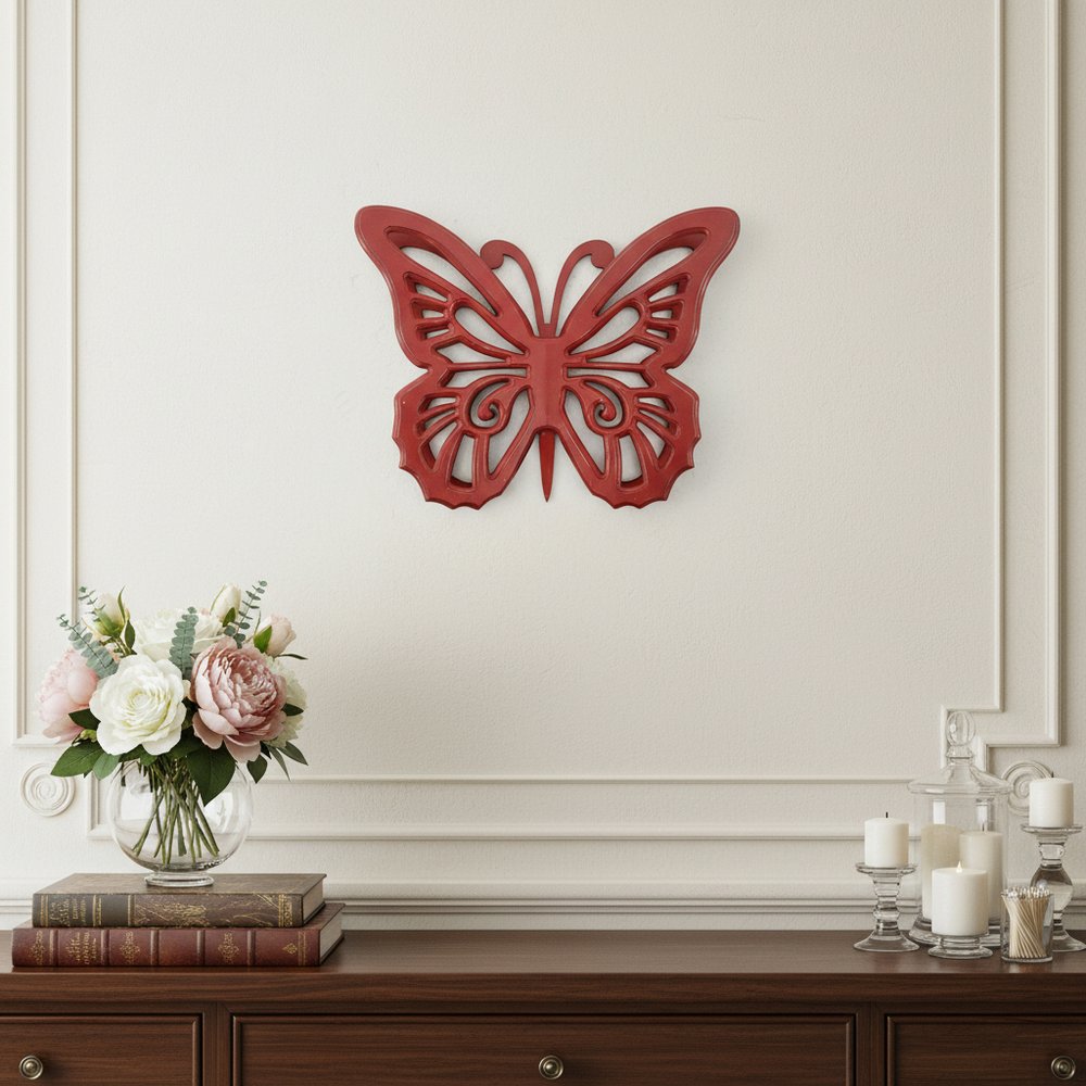 23" X 19" X 4" Red Rustic Butterfly Wooden  Wall Decor