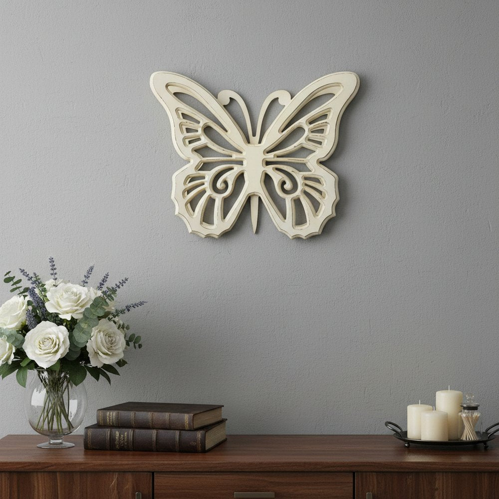 23" X 19" X 4" Red Rustic Butterfly Wooden  Wall Decor