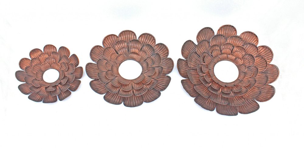 Set of Three Copper Novelty Metal Framed Accent Mirror HomeRoots