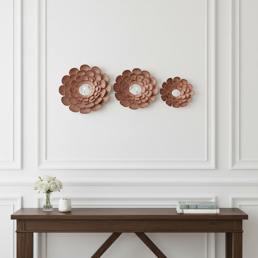 Set of Three Copper Novelty Metal Framed Accent Mirror HomeRoots