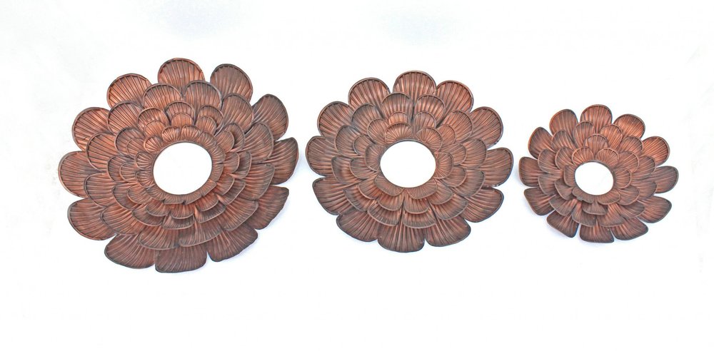 Set of Three Copper Novelty Metal Framed Accent Mirror HomeRoots