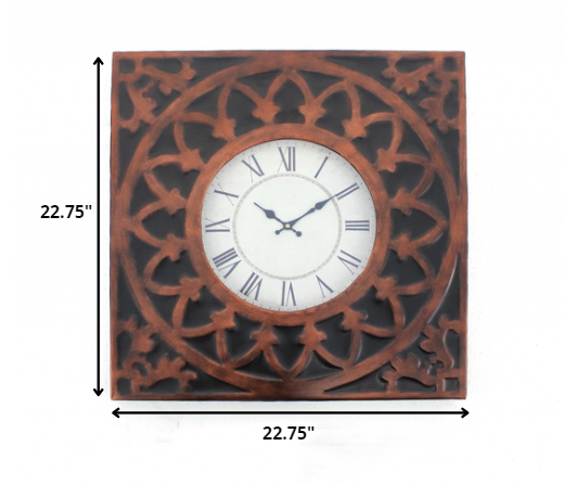 23" Square Bronze Glass Analog Wall Clock