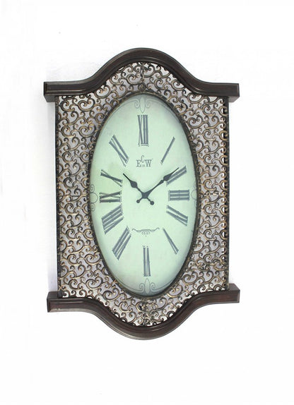 20" Oval Antiqued Bronze Wood and Glass Analog Wall Clock HomeRoots